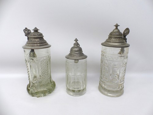 Alter glas bierkrug - 3x,
