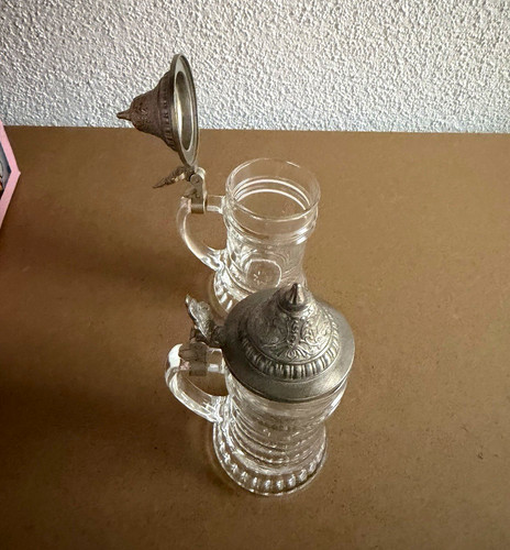 Glas bierkrug mit - mit, zinndeckel