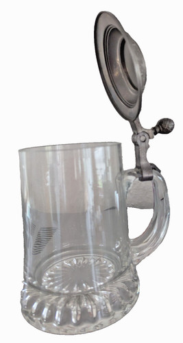 Bierkrug glas mit zinndeckel - bierkrug,