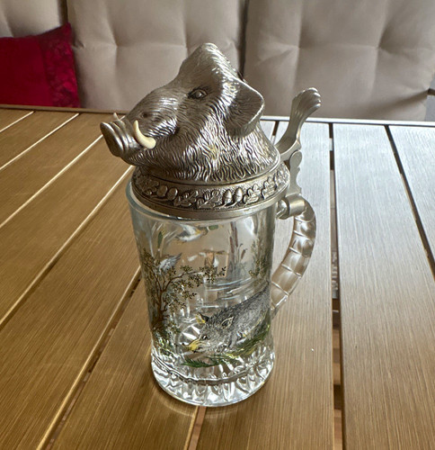 Glas bierkrug mit zinndeckel - bierkrug,