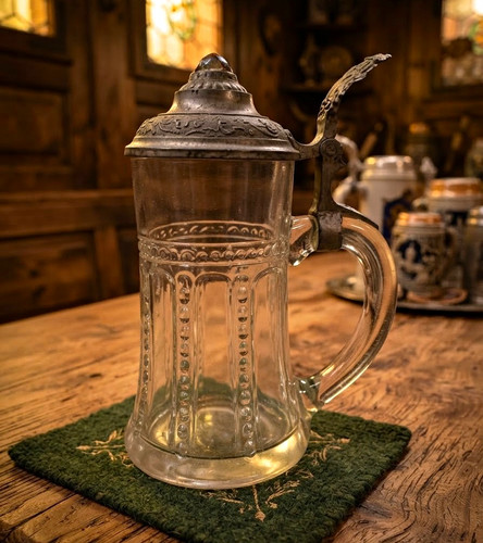 Glas bierkrug mit - bierkrug, zinndeckel