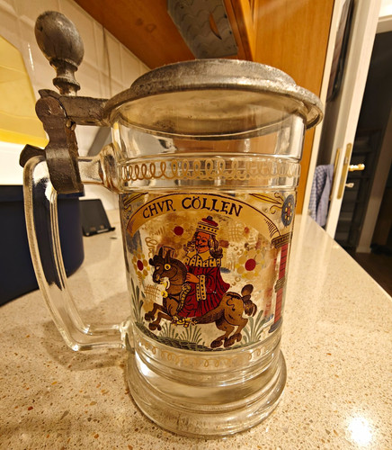 Glas bierkrug mit zinndeckel - glas-bierkrug,
