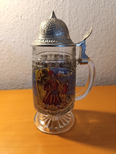 Bierkrug glas mit - glas, zinndeckel