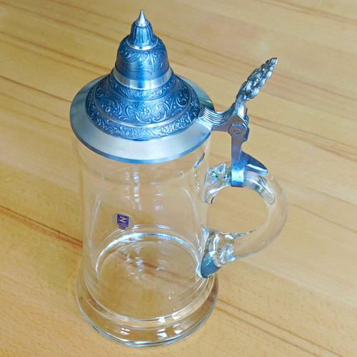 Bierkrug glas mit zinndeckel - glas,