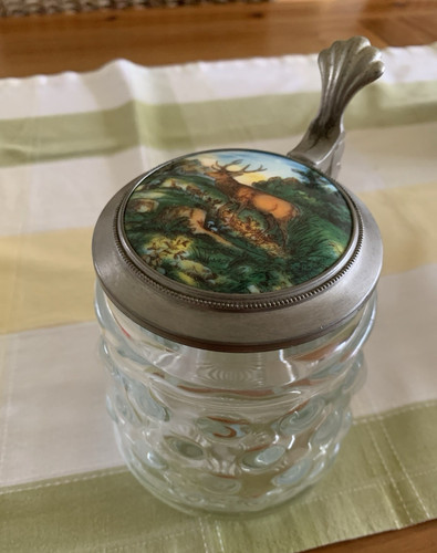 Glas bierkrug mit zinndeckel - glas-bierkrug,