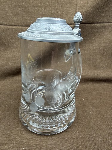 Bierkrug glas mit zinndeckel - bierkrug,