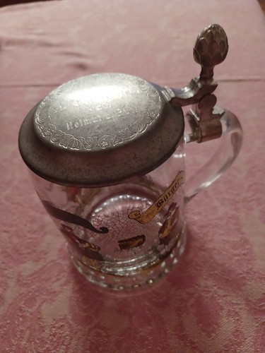 Glas bierkrug mit - mit, zinndeckel