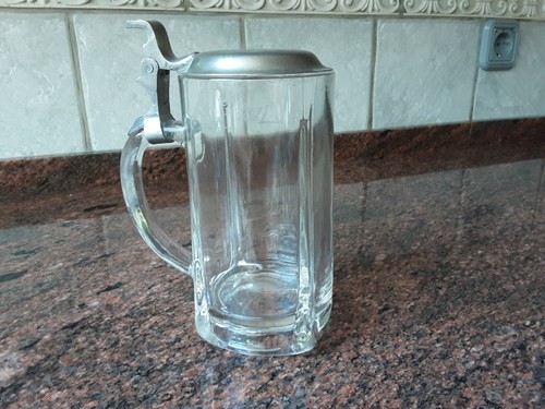 Alter glas bierkrug mit zinn - glas,