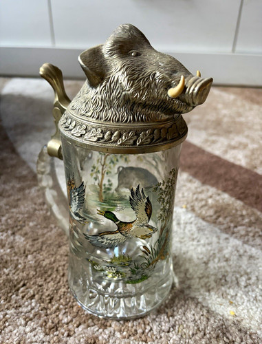 Glas bierkrug mit - glas-bierkrug, zinndeckel
