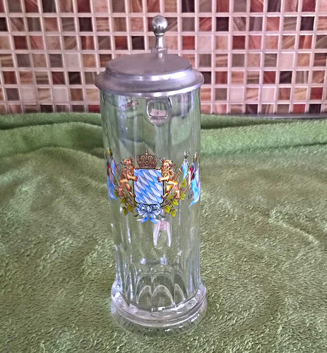 Glas bierkrug mit - mit, zinndeckel