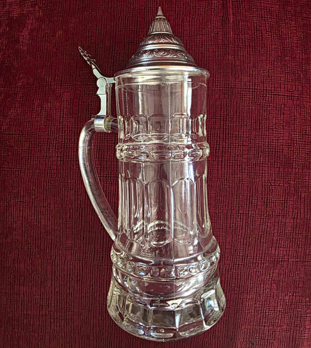 Glas bierkrug mit zinndeckel - glas,