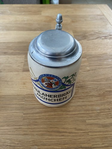 Bierkrug stein mit zinndeckel - (stein,