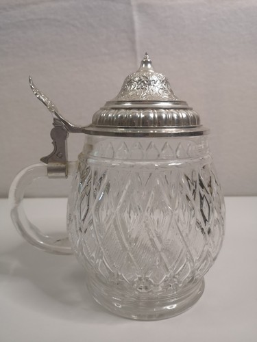 Glas bierkrug mit - mit, zinndeckel