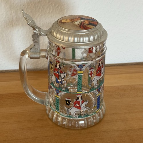 Glas bierkrug mit zinndeckel - bierkrug,