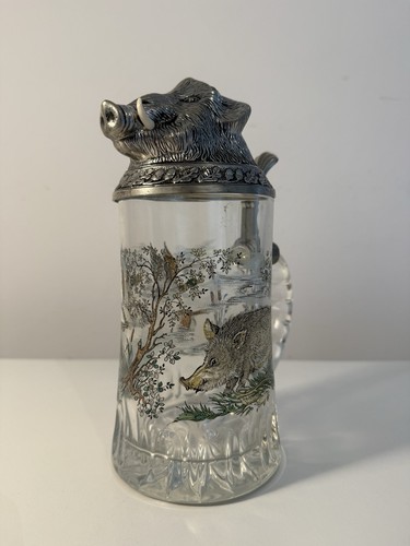 Glas bierkrug mit zinndeckel - bierkrug,