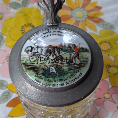 Glas bierkrug mit zinndeckel - bierkrug,