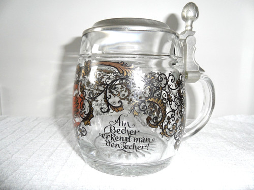Bierkrug glas mit zinndeckel - bierkrug,