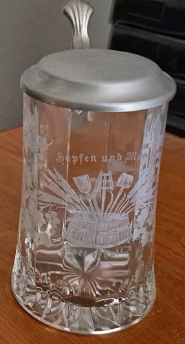 Glas bierkrug mit - mit, zinndeckel