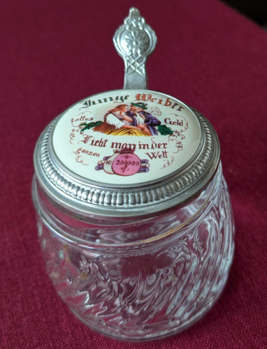 Glas bierkrug mit zinndeckel - glas,