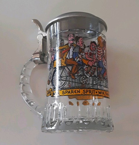 Glas bierkrug mit zinndeckel - glas,