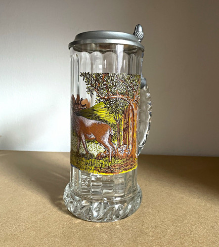 Glas bierkrug mit zinndeckel - glas-bierkrug,