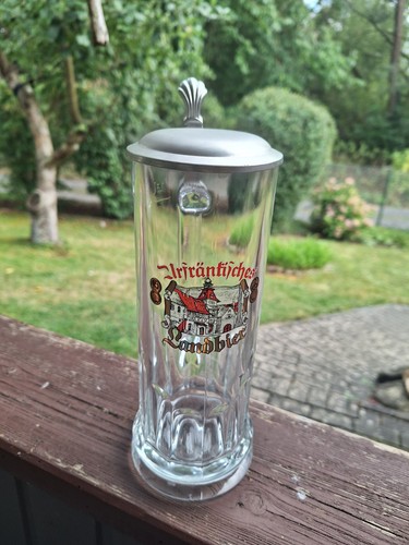 Glas bierkrug mit - mit, zinndeckel