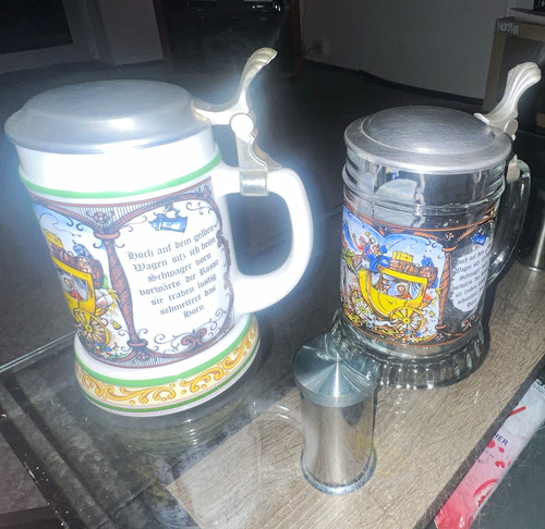 Bierkrug mit zinndeckel - 2x,