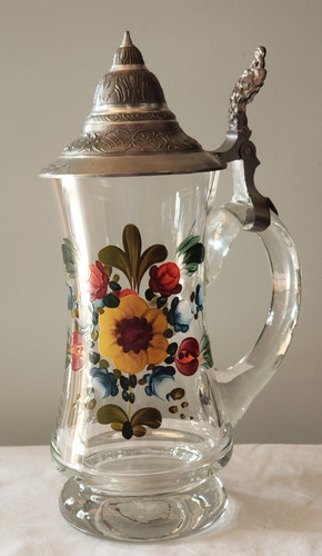 Glas bierkrug mit zinndeckel - mit,