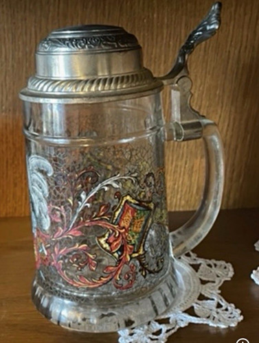 Glas bierkrug mit zinndeckel - bierkrug,