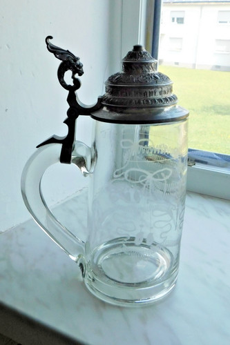 Bierkrug glas mit zinndeckel - glas,
