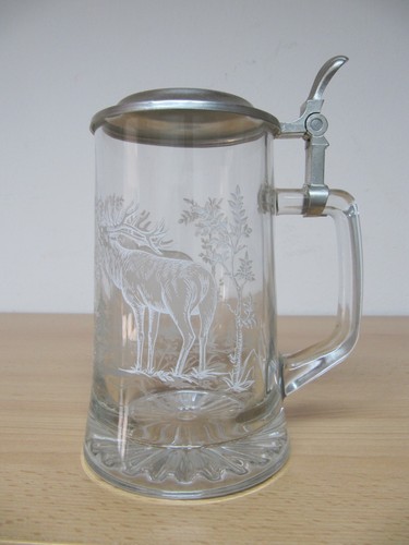 Bierkrug glas mit - glas, zinndeckel
