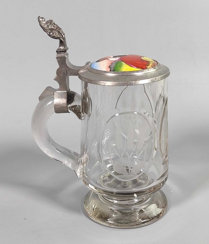Glas bierkrug mit zinndeckel - glas,