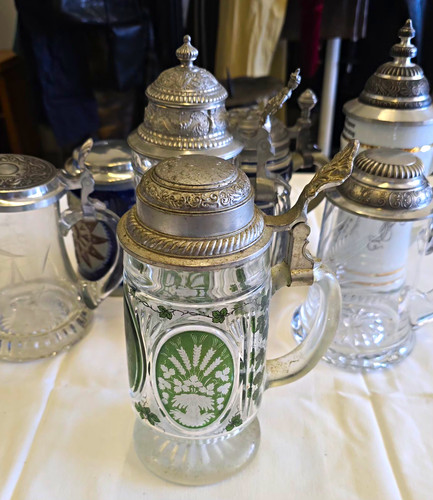 Glas bierkrug mit zinndeckel - glas-bierkrug,