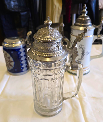 Glas bierkrug mit zinndeckel - glas-bierkrug,