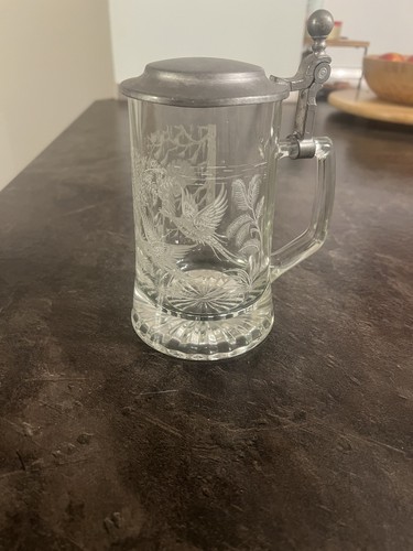 Bierkrug mit zinndeckel - mit, glas