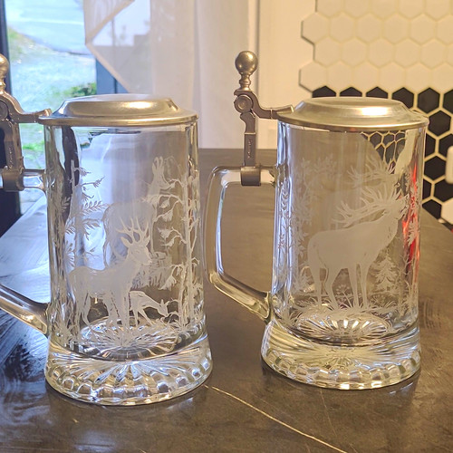 Germany glas bierkrug mit - w.germany, 2x