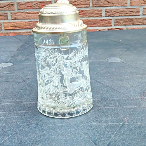 Glas bierkrug mit zinndeckel - glas-bierkrug,