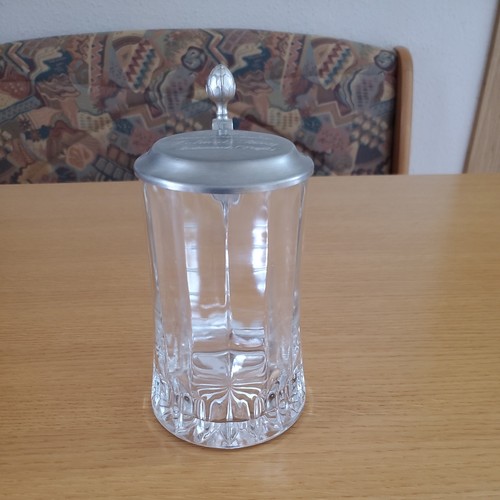 Bierkrug glas mit zinndeckel - ,